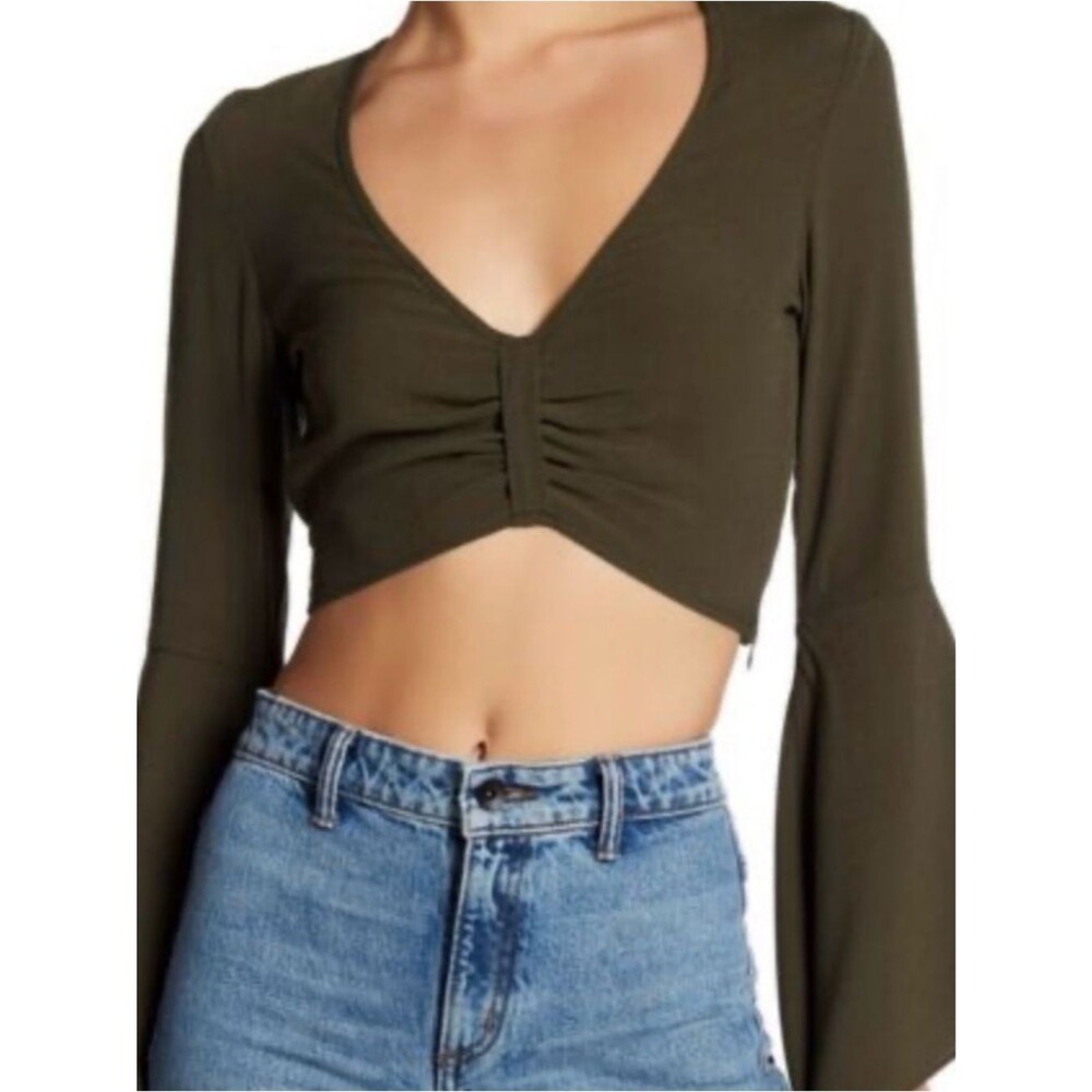 Flynn Skye Brown Ruched Front Long Sleeve Top